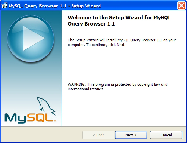 Шаг 1. Начало установки MySQL Query Browser 1.1.20